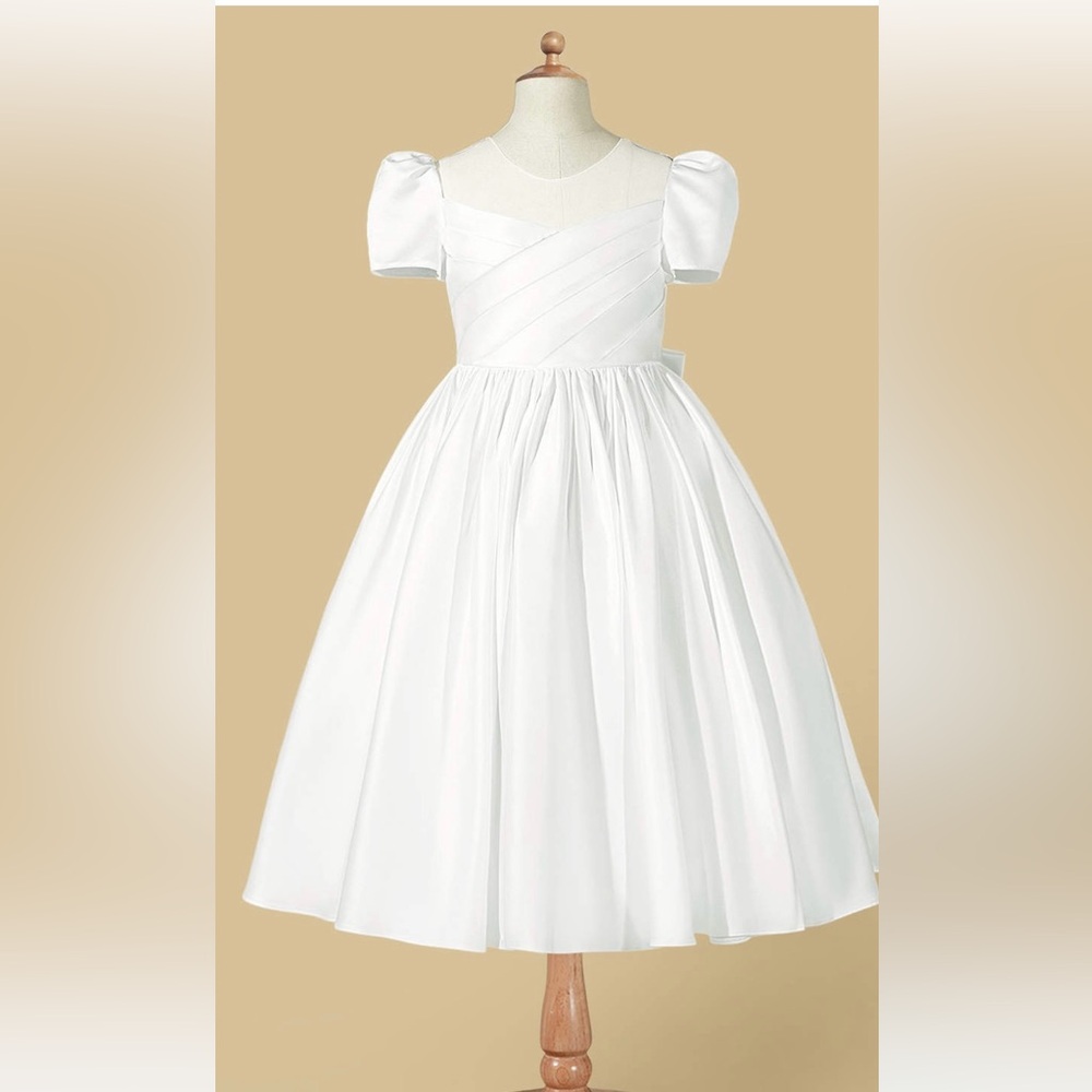 Little Girl AZAZIE ANIRRA Ivory Ball-Gown Pleated Matte Satin Flower Girl Dress
